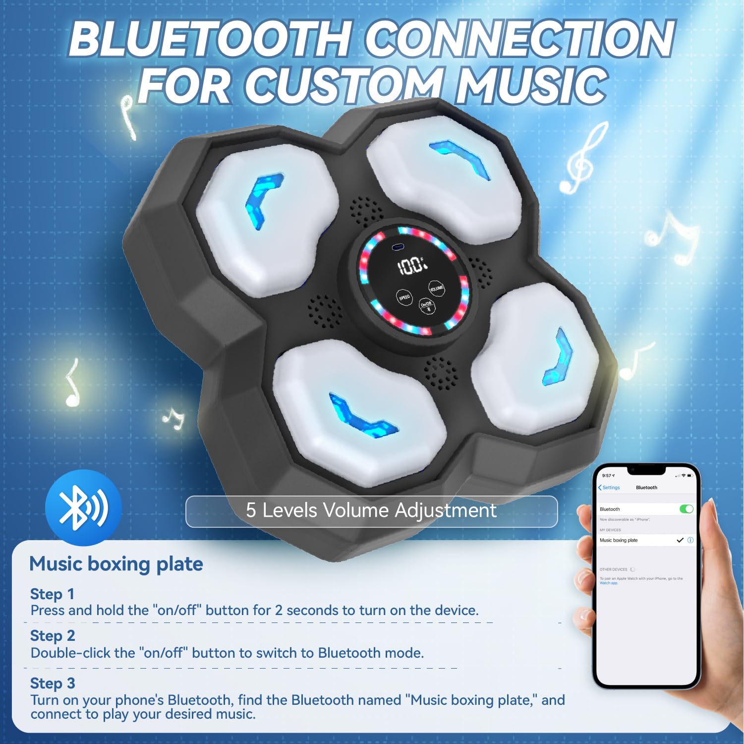 snookids Music Boxing Machine für Kinder, LED Licht Elektronische Boxmaschine mit Boxhandschuhe, Smart Music Punch Sport Geräte mit 9 Geschwindigkeitsmodi, Lautstärkeregelung, Zählmodus