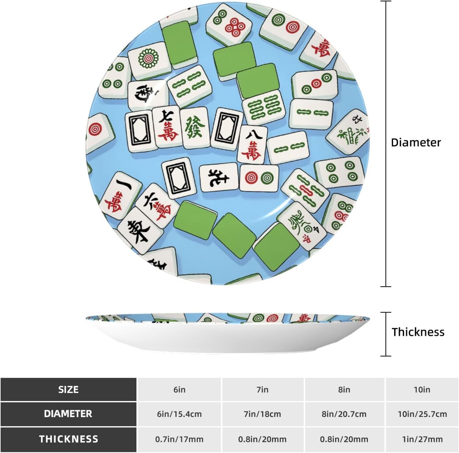 Mahjong 3d Green 10 Inch Decorative Plate With Stand, Elegant Display Wall Plate For Home Decor