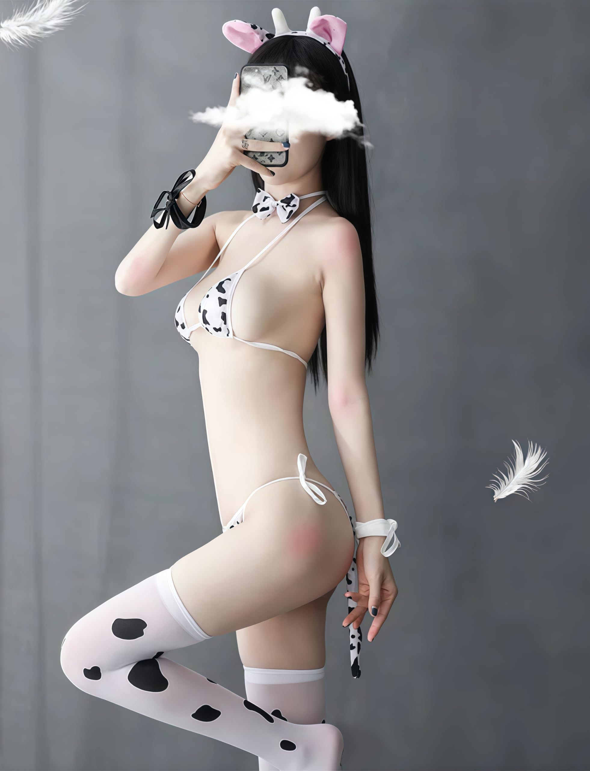 Milk Leopard Anime Cow Print Costume Set - Women's Cute Animal Bikini & Stockings: Set 1