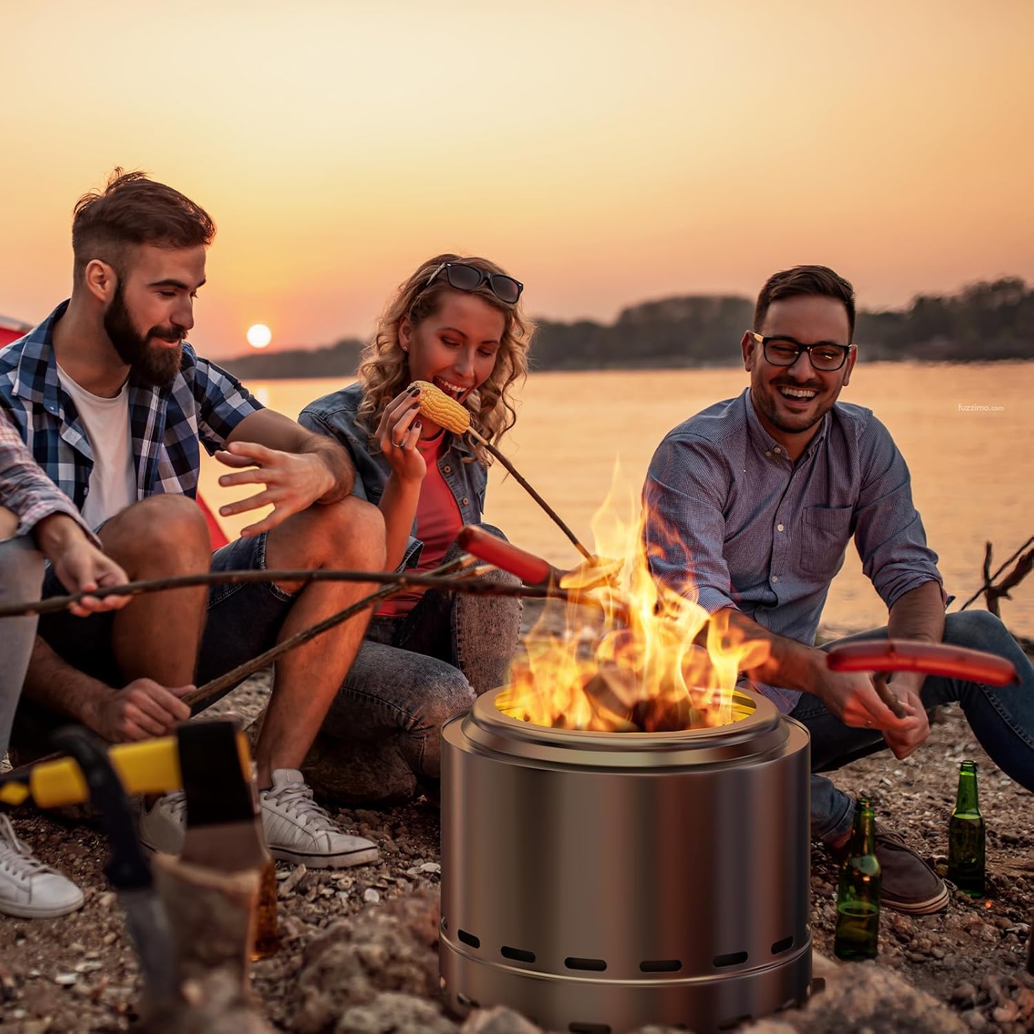 ROOMTEC 19.5" Smokeless Fire Pit, Portable Outdoor Firepit with Stand and Bag, Easy Clean Wood Burning Fireplaces with Removable Ash Pan, Low Smoke Bonfire for Camping, Patio and Outside