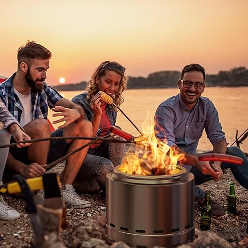Miniatura 7 de ROOMTEC Fogata sin humo de 19.5 pulgadas, hoguera portátil de leña con soporte y bolsa, hoguera fácil de limpiar con cenicero extraíble, chimeneas