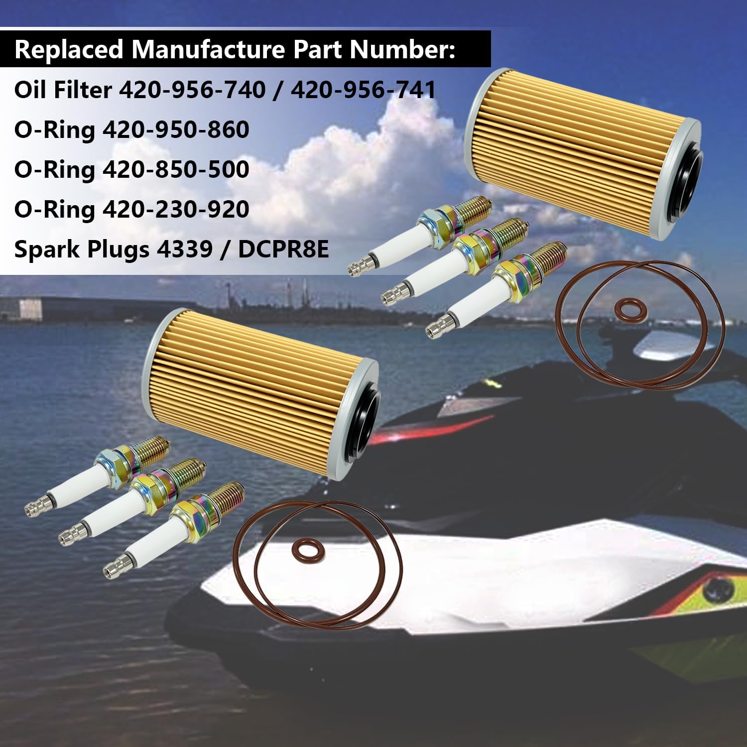 2 Pack Oil Filter & Spark Plug & O-Ring Kit for Sea-Doo PWC 4-Tec Models 2002 & Up GTI 130 150 155 GTR 215 230 GTS 130 GTX 155 215 230 255 260 RXP 155 215 RXT 215 255 260 Wake 155
