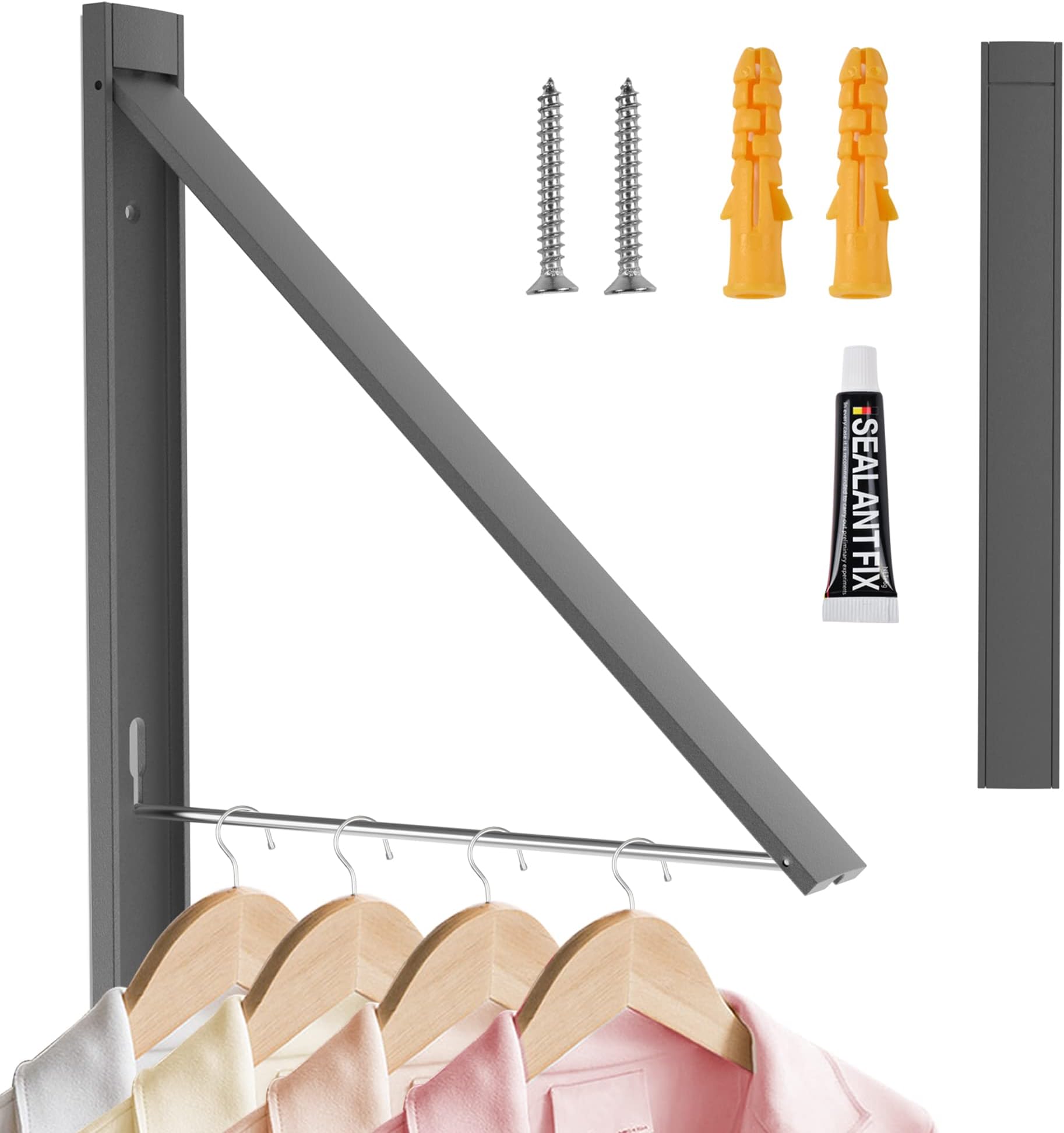 Quality Clothes Drying Rack Wall Mounted,Laundry Room Folding Clothesline,Foldable Retractable Hanging Drying Rod Ultrathin Small Collapsible for Efficient Space Saving,65Ibs Capacity (Gray)