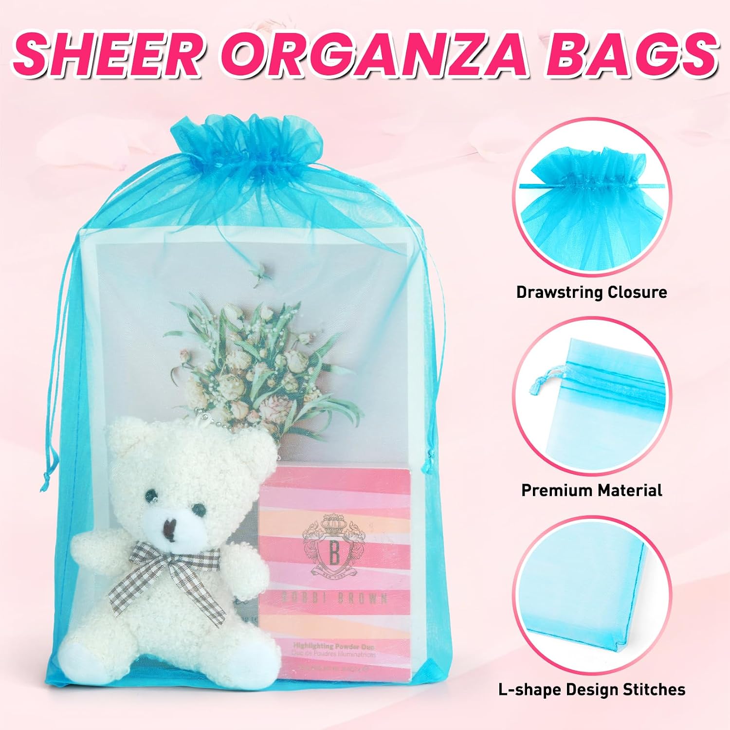ANZNKU 50 Pcs Large Organza Bags 8x12, Small Mesh Gift Bag Drawstring Bulk image 3
