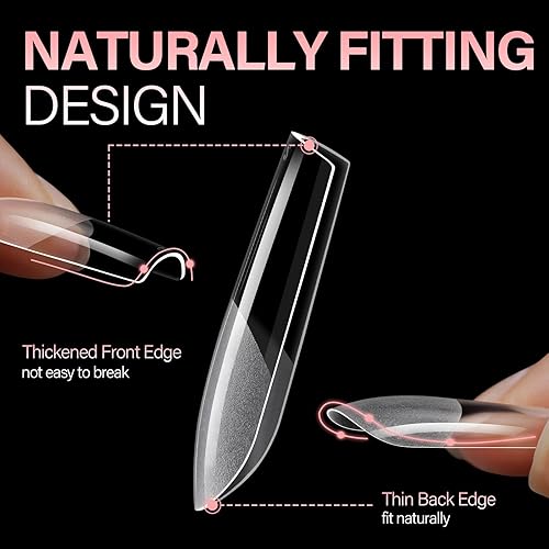 Vista 93 de AILLSA Puntas de uñas medianas de almendra, uñas acrílicas medio mate, gel transparente, cobertura completa, preliminadas, uñas postizas