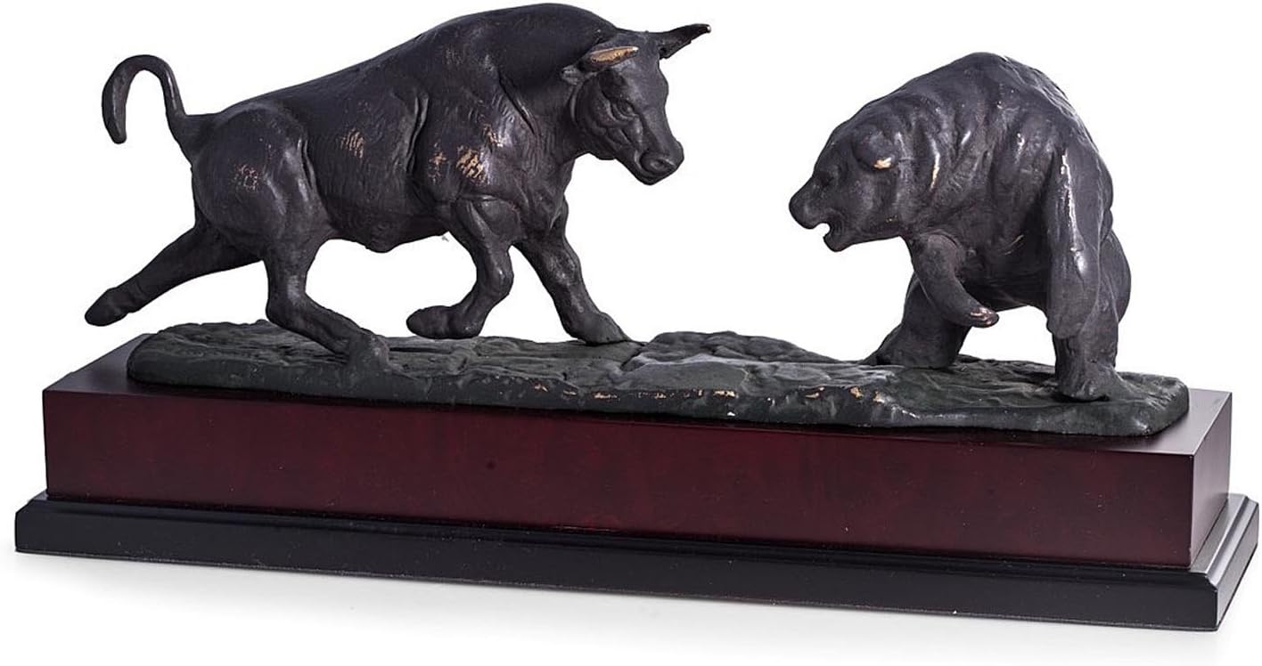 Sculptures Charging Bull and Bear Sculpture on Burl Wood