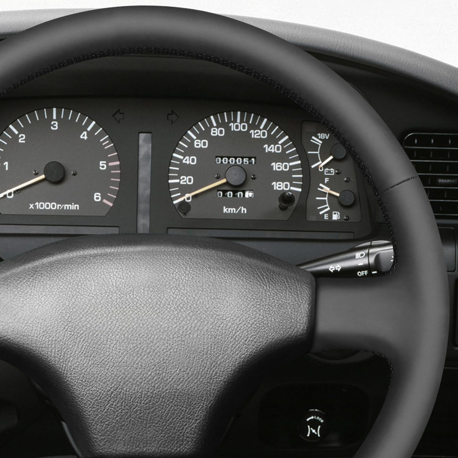 MEWANT Hand Stitch Black Smooth Faux Leather Steering Wheel Cover Wrap for Toyota Land Cruiser 80 Series 1990-1997