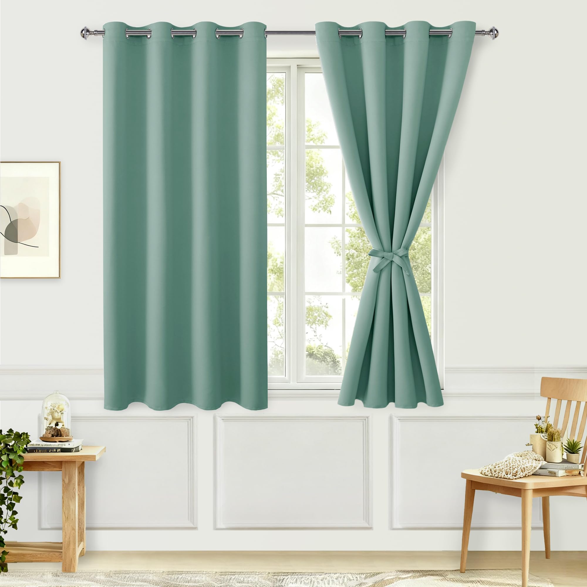 Hiasan Blackout Curtains for Bedroom - Thermal Insulated & Light Blocking Window Curtains for Living Room/Kids Room, 2 Drape Panels Sewn with Tiebacks