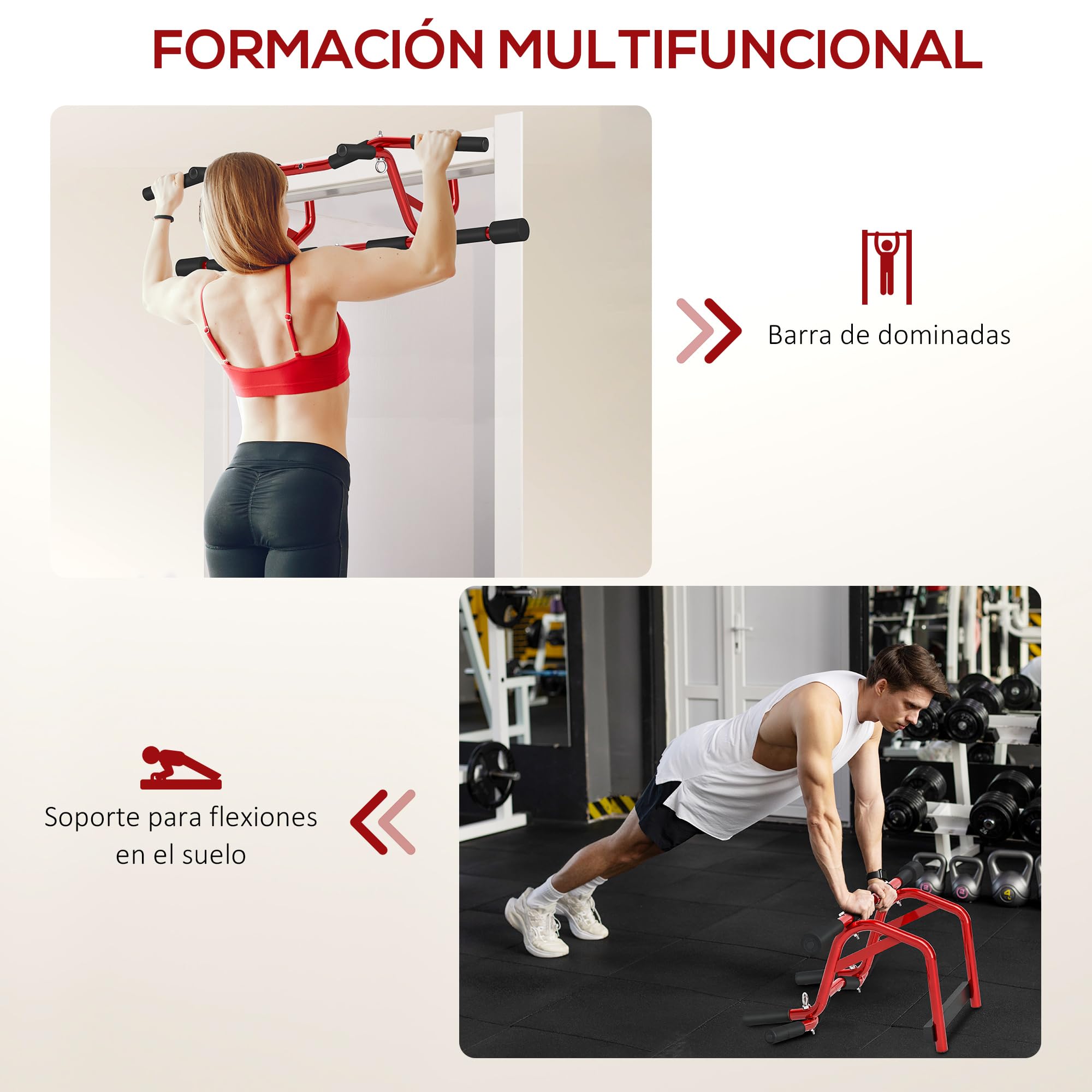 SPORTNOW Barra de Dominadas Multifuncional de Pared 150 kg Rojo y Negro