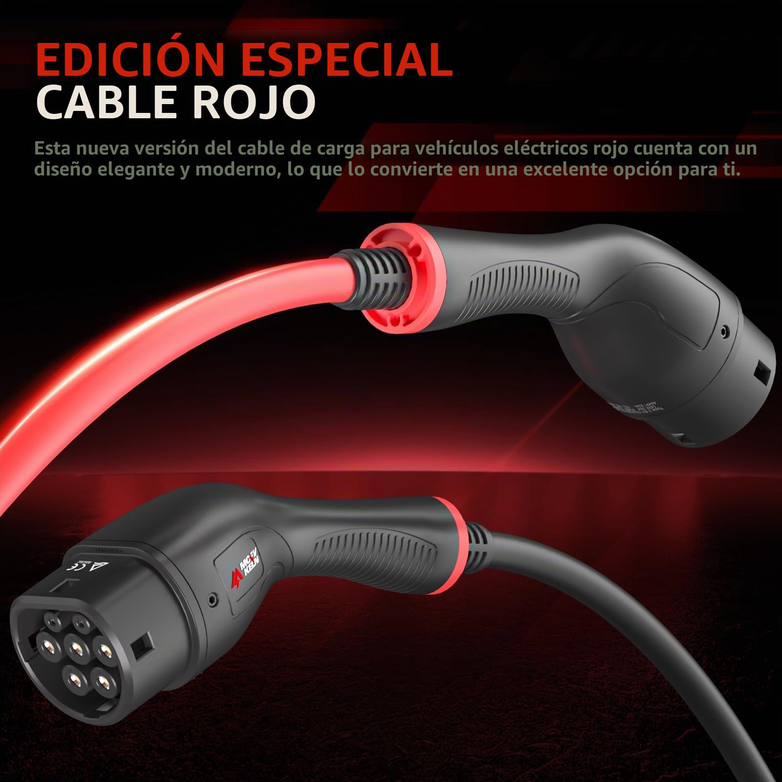 Cable de Carga para EV Tipo 2 8 m 22 kW, 32 A Trifásico | Modo 3 Cable de Carga Rápida Híbrido Enchufable para Vehículo Eléctrico Tipo 2 | para Model Y/3/ID.4/IONIQ 5/EV6/Spring/5 E-Tech