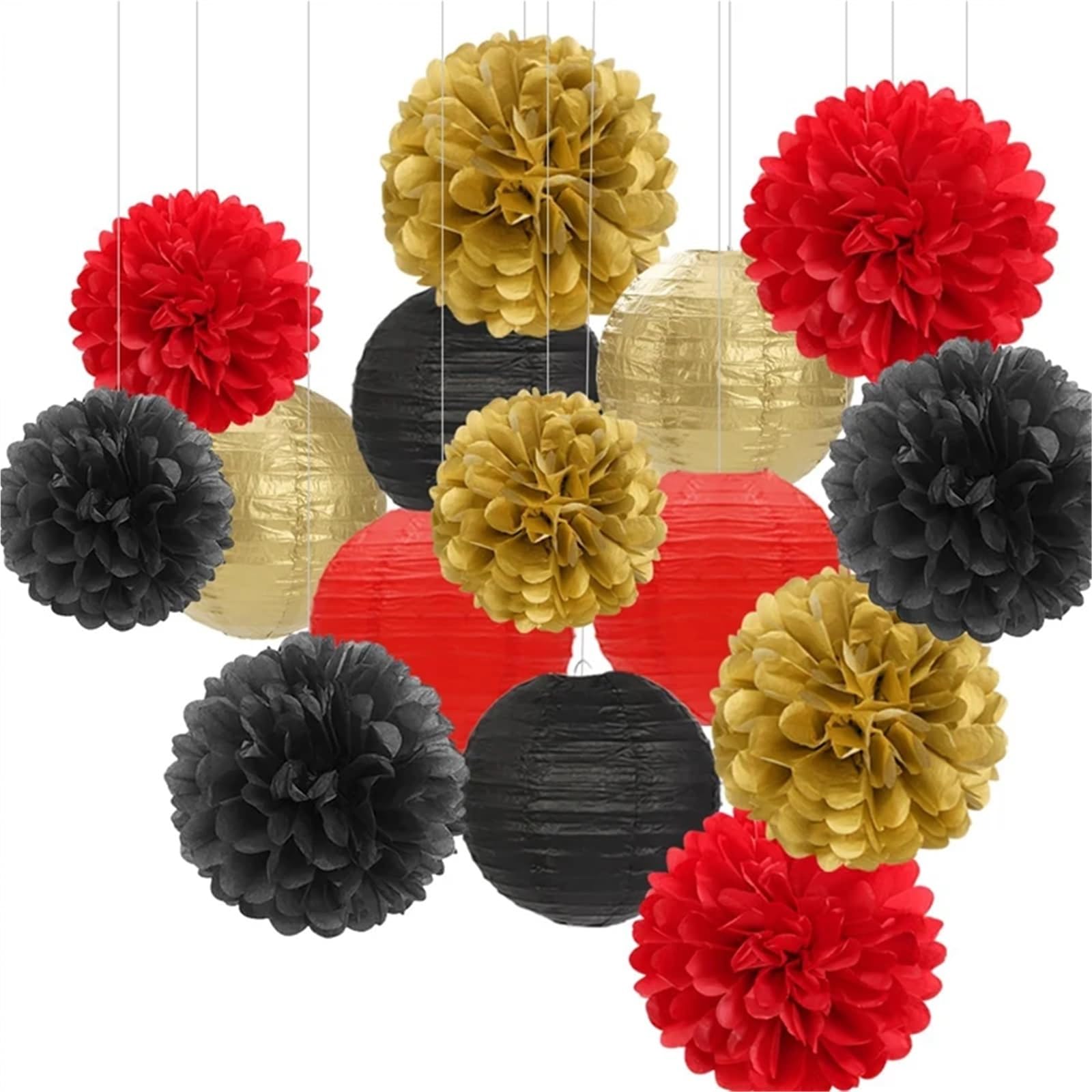 Paper Pom Poms Decorations Decorative Paper Flower Lanterns 15 Pieces Halloween Tissue Pom-Pom Streamer Birthday Wedding Hanging Decoration