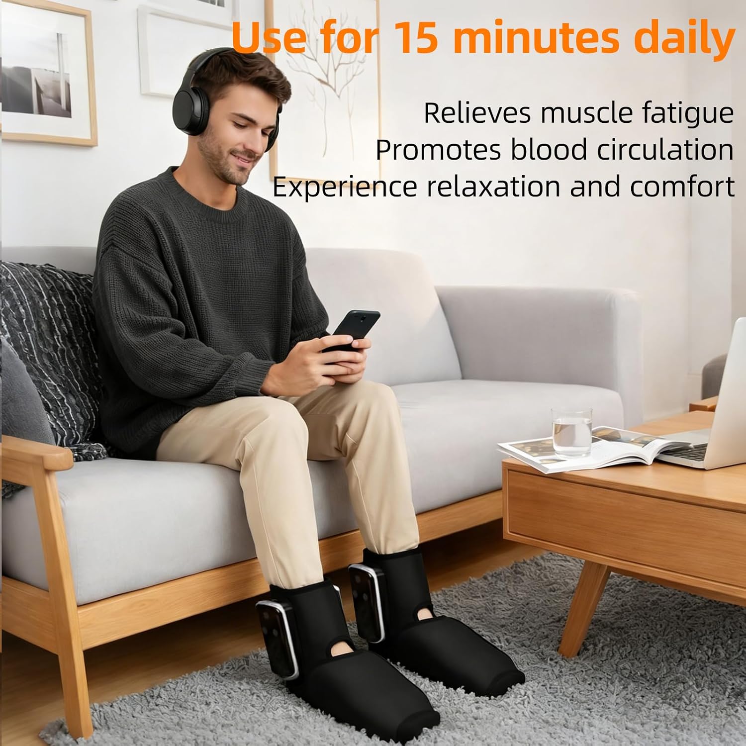 Cordless Air Compression Foot and Ankle Massager with Heat, 2 Pack
