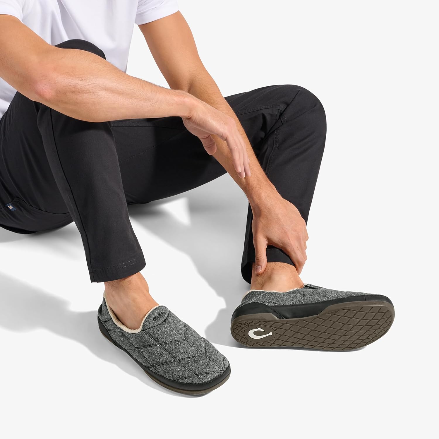 OLUKAI Puku'i Men's Fleece Slippers, Comfortable Activewear Slippers, Premium Full-Grain Leather & Jersey Knit, Drop-In Heel & All-Day Comfort - Image 7