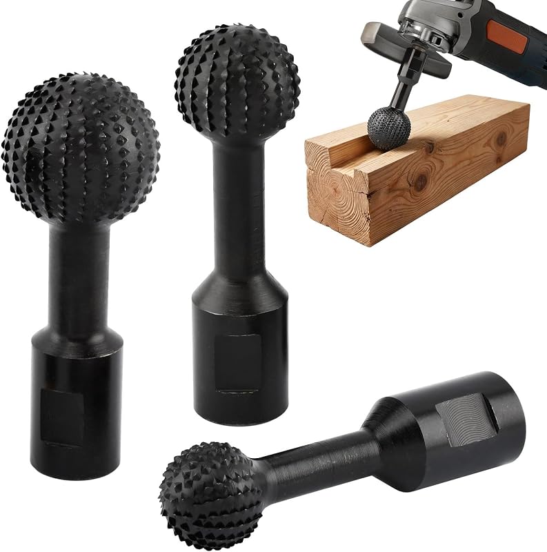 Sphere Rotary Burr Set, 3-Piece Ball Gouge Rotary Burr with 0.98/1.18/1.57 inch for 4-1/2" & 5" Angle Grinders, 5/8-11 Thread Ball Gouge Attachments for Wood Hollowing Slotting Carving Sculpture Work