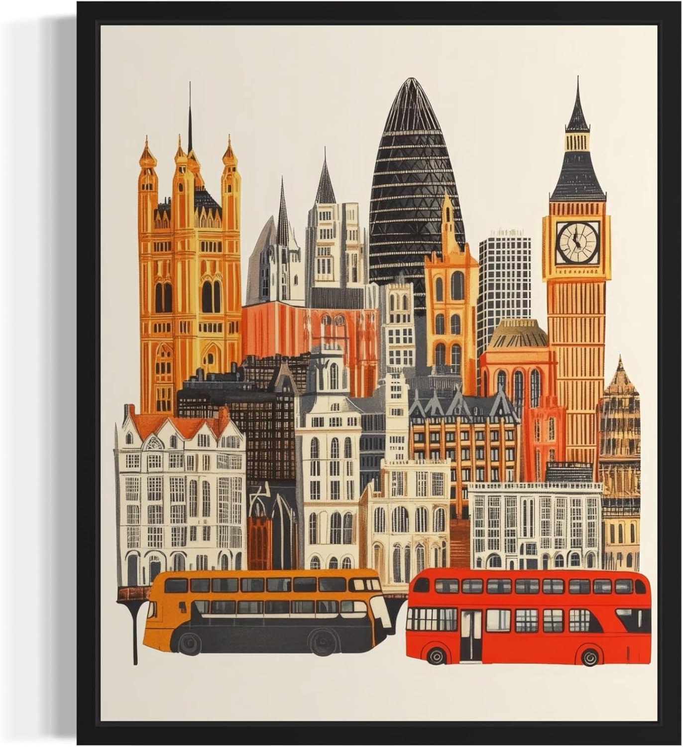London United Kingdom Wall Art Poster Print, Vintage Retro Landscape Scenery Painting Artwork Travel Prints Decor Cityscape Landmarks Gallery 27 (London United Kingdom, 24" L x 18" W, Black Frame)