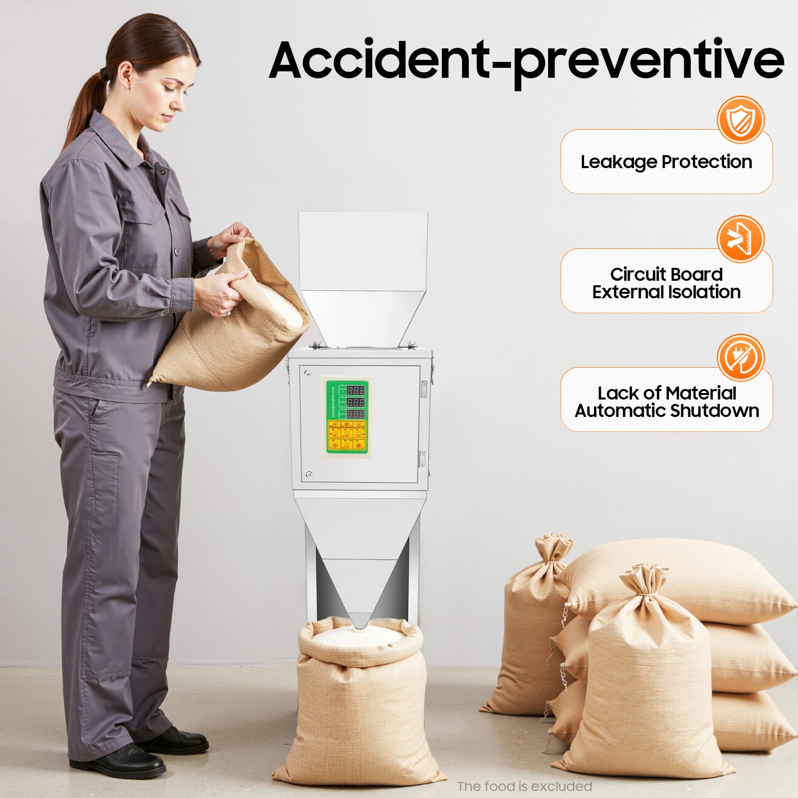 200W Automatische Abfüllmaschine 10-999g (0,02–2,2 lbs), Edelstahl Verpackungsmaschine mit Fußpedal, Dual-Vibrationstechnologie Wiegefüllmaschine für Bohnen Samen Körner Tee