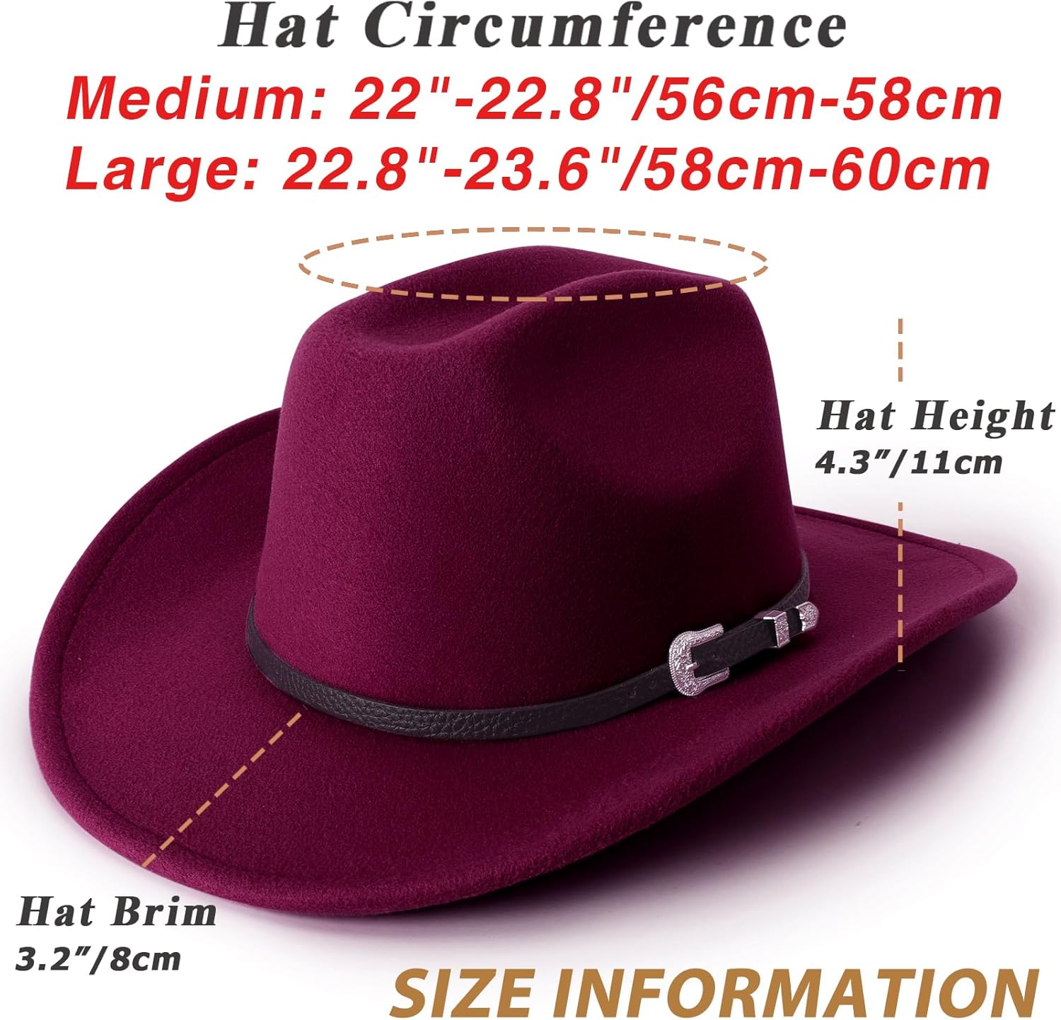DRESHOW Classic Western Felt Cowboy Cowgirl Hat for Women Men Outdoor Wide Brim Belt Buckle Panama Hat Unisex Rolled up Caps - Image 4
