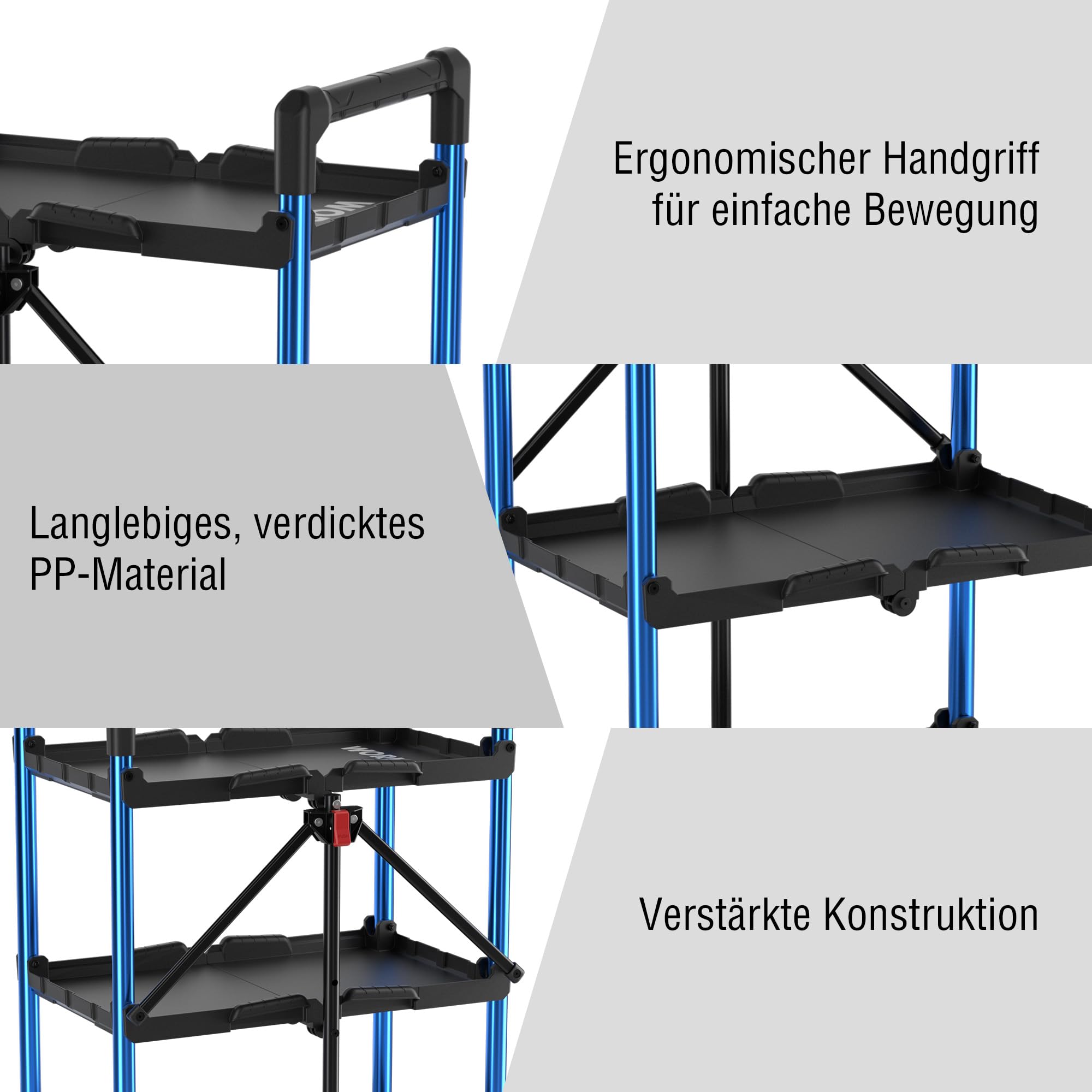 WORKPRO Servierwagen Klappbar mit Rollen, Faltbarer Rollwagen Beistellwagen 3 Etagen, Bis zu 96 kg Belastbar, Küchenwagen Transport Wagen für Werkstatt, Küche, Büro, Picknick