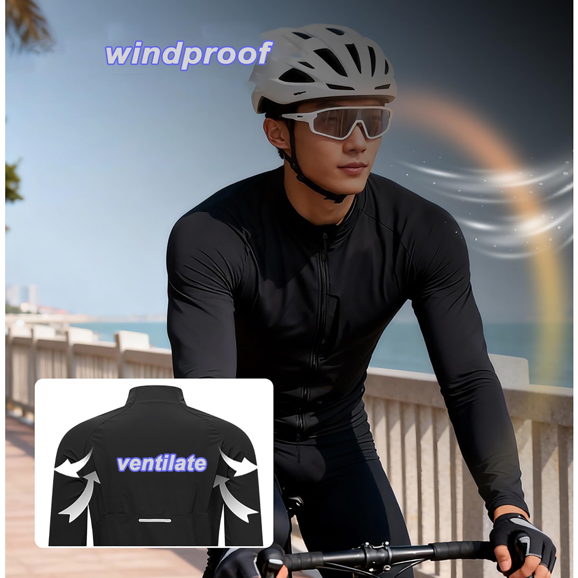 Chaqueta de ciclismo Hombre, Maillot de Ciclismo, Chaqueta Cortavientos con Doble Cremallera, Impermeable Maillot Para Bicicleta De Montaña para Ciclismo de Running