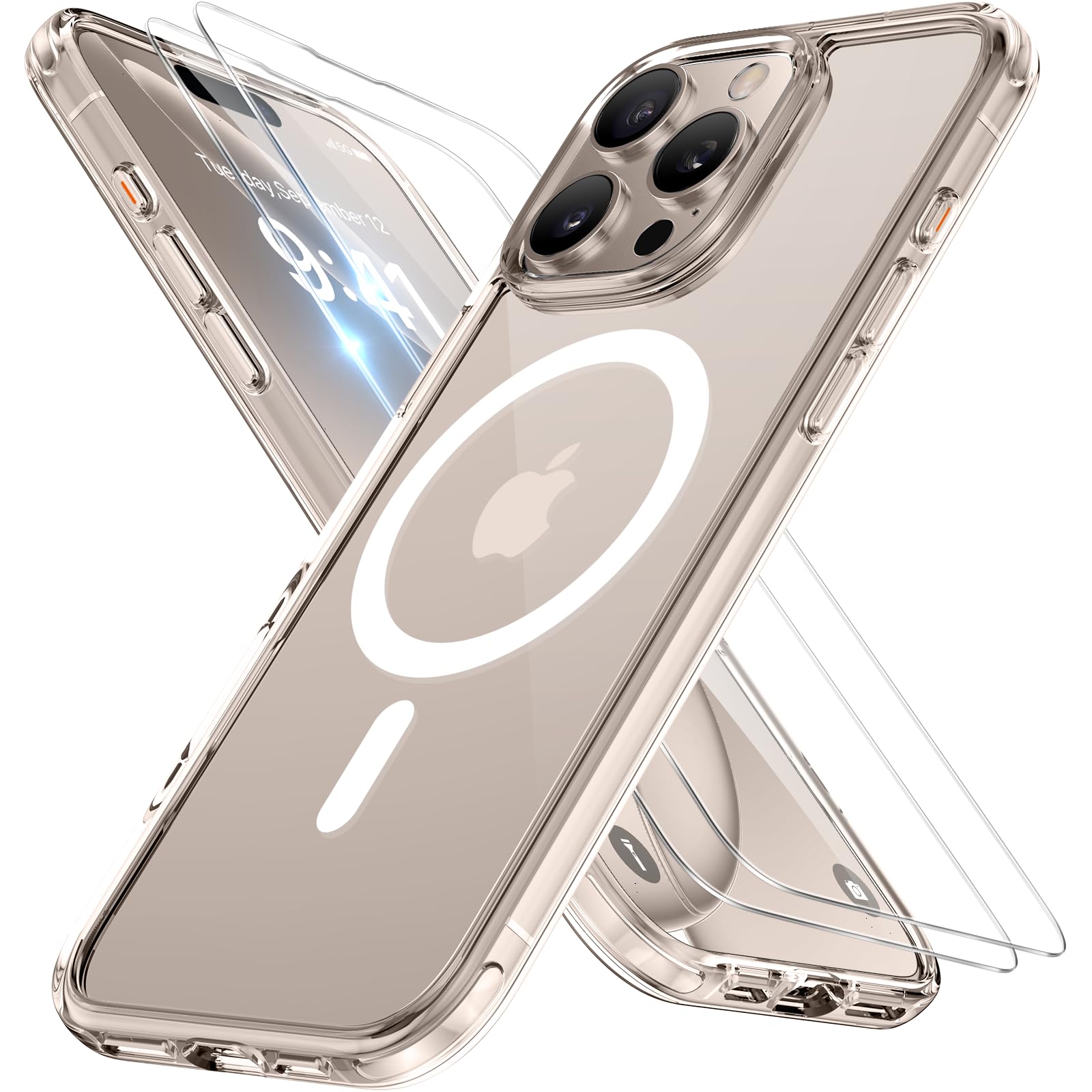 Miracase Magnetisch für iPhone 16 Pro Hülle für Magsafe[mit 2 Schutzglas] Militärschutz Stoßfest Kratzfest Anti-Fingerabdruck Samtige Touch Dünn Handyhülle für iPhone 16 Pro 6,3 Zoll,Transparent