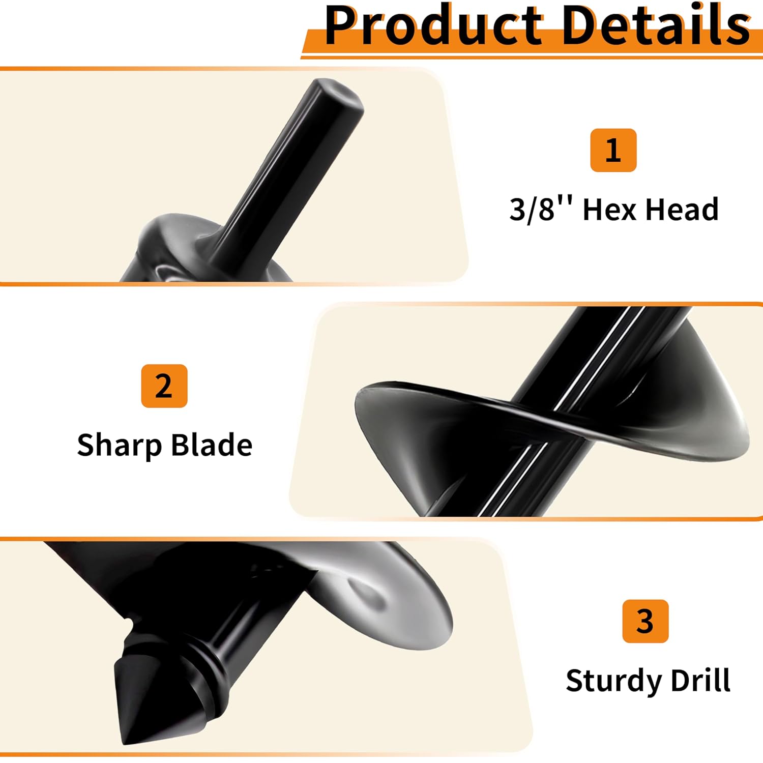 TCBWFY Auger Drill Bit for Planting, 4" x 16" Post Hole Digger, Heavy-Duty Garden Auger Spiral Drill Bit & Bulb Planter Tool Fits 3/8" Hex Drive Drill