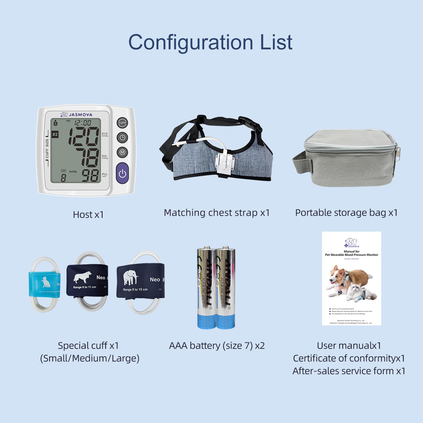 Monitor de presión arterial para mascotas portátil para perros y gatos, dispositivo oscilométrico de monitoreo del hogar con correa ajustable en el pecho, puños multitamaño, 240 juegos de memoria para