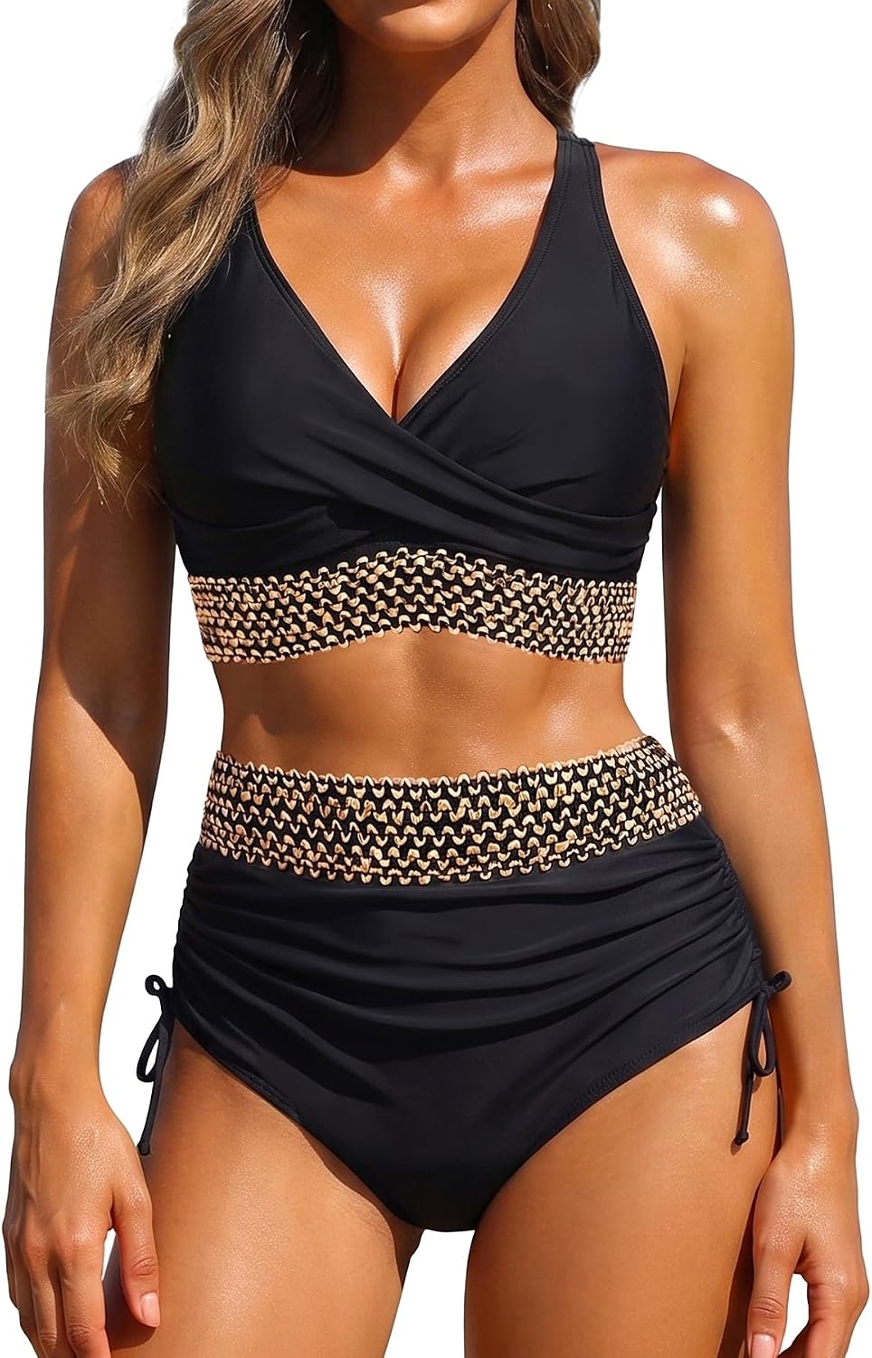 Aqua Eve Womens High Waisted Two Piece Swimsuit - Full Coverage Bathing Suit Tummy Control Bikini Set Push Up Swimwear