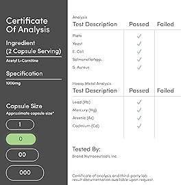 Acetyl L-Carnitine 1,000mg Per Serving, 150 Capsules (ALCAR for Brain Function Support, Memory, Attention, and Stamina) Acetyl L Carnitine That is Third Party Tested by Double Wood
