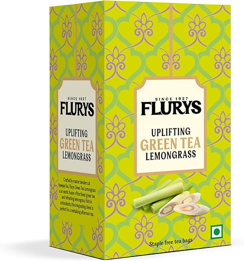 Flurys Green Tea Lemongrass I Refreshing Detox Green Tea Blend with Natural Lemongrass | Antioxidant-Rich Wellness | 25 Te...