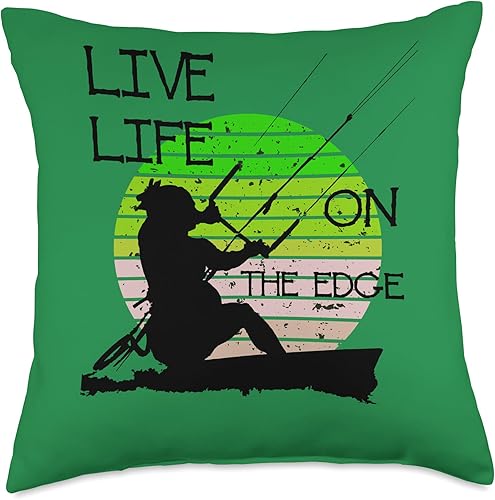 Vintage Sunset Retro Sunrise Black Kitesurfer Silhouette 6 Throw Pillow, 18x18, Multicolor