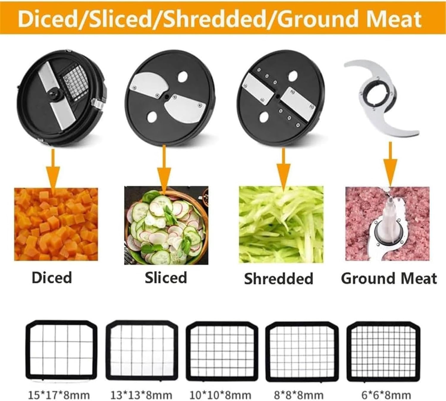 Commercial Food Processor 600W, 5L Electric Vegetable Dicer Chopper & Meat Grinder, Multifunctional Veggie Shredder, for Home Kitchen Use (Full Set)