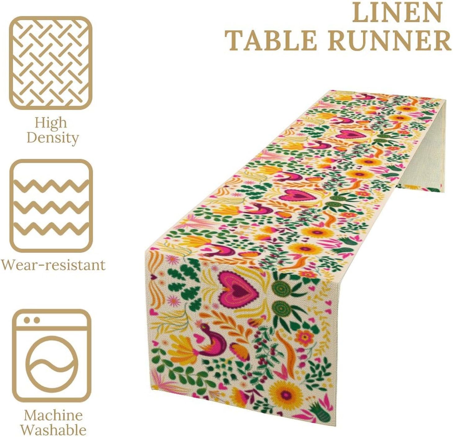Mexican Fiesta Floral Table Runner, Cinco De Mayo Decoration Dia De Los Muertos Fiesta Party Supply Home Kitchen Altar Decor Dining Room Decor 13x108inch