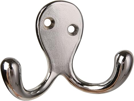 HASWARE 6 PCS Double Prong Robe Hook, Dual Coat Hooks with 12 Pieces Screws Wall Mounted Hooks Robe Hooks Hangers Heavy Duty for Hanging Hat Tie Clothes Coats Towel Keys for Bedroom Bathroom Chrome