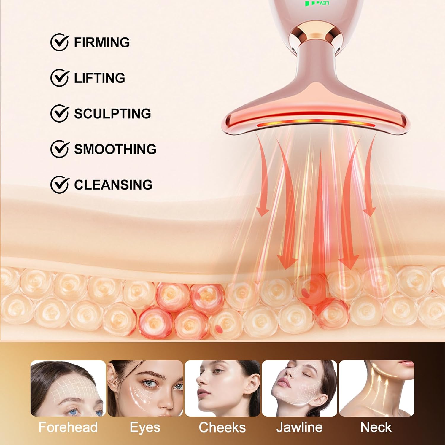 Facial Massager, 7 Color Face and Neck Massager for Skin Care, Portable Beauty Skin Care Tools, Pink - Image 5