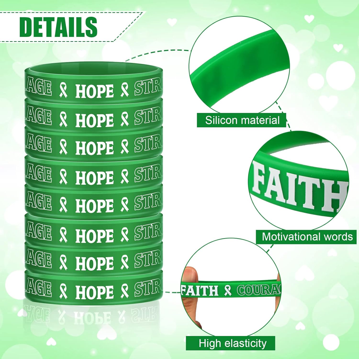 Sosation Mental Health Awareness Bracelet Green Awareness Ribbon Silicone Bracelets with Inspirational Saying Unisex Depression Bracelet for Women Men, 6 Styles