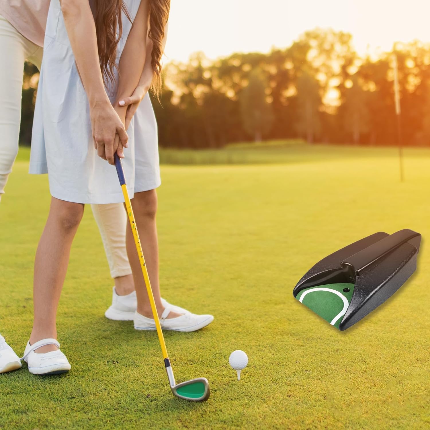 Golf Putting Combo: Automatic Ball Return Machine & Two-Way Putter Set with Practice Balls - Indoor/Outdoor Use for Men, Women, Kids