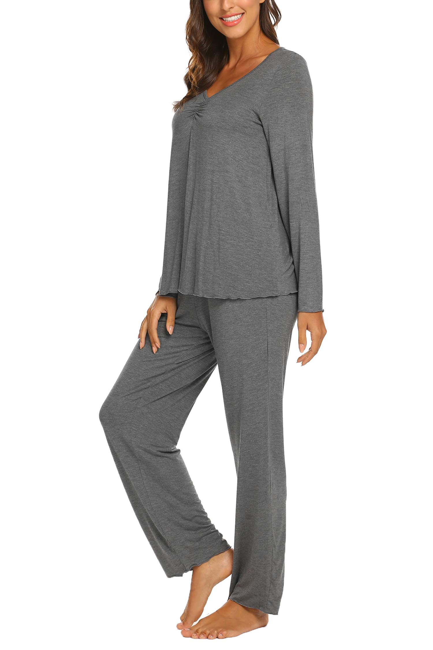 MAXMODA Pigiama Donna Pigiami Due Pezzi Maglietta Manica Lunga e Pantalone Lungo S-XXL