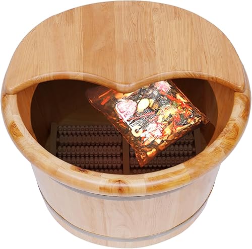 Miniatura 4 de Tina de pie de madera con masajeador y tapa, juego de lavabo de madera maciza hecho a mano para remojar los pies, cuidado del spa