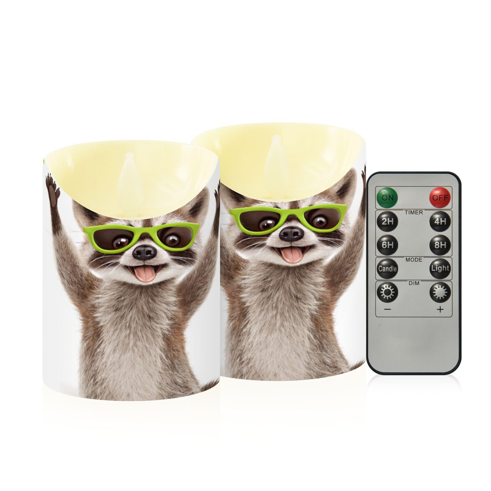 Ewusp Funny Fox Flameless Candles Battery Operated Flickering LED Pillar Candles Set of 2 with Remote Control & Timer, for Home Decor Wedding Holiday Party Centerpieces