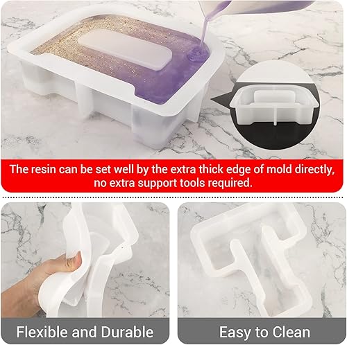 Miniatura 3 de Gartful Moldes de letras grandes de 7 pulgadas para resina, molde de resina epoxi del alfabeto mayúscula en T 3D, moldes de letras de resina gruesa