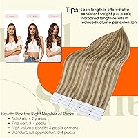Vista 4 de Full Shine - Extensiones de cabello humano real con cinta adhesiva invisible y trama de piel sin costuras, rubio, color 16 con reflejos color 22