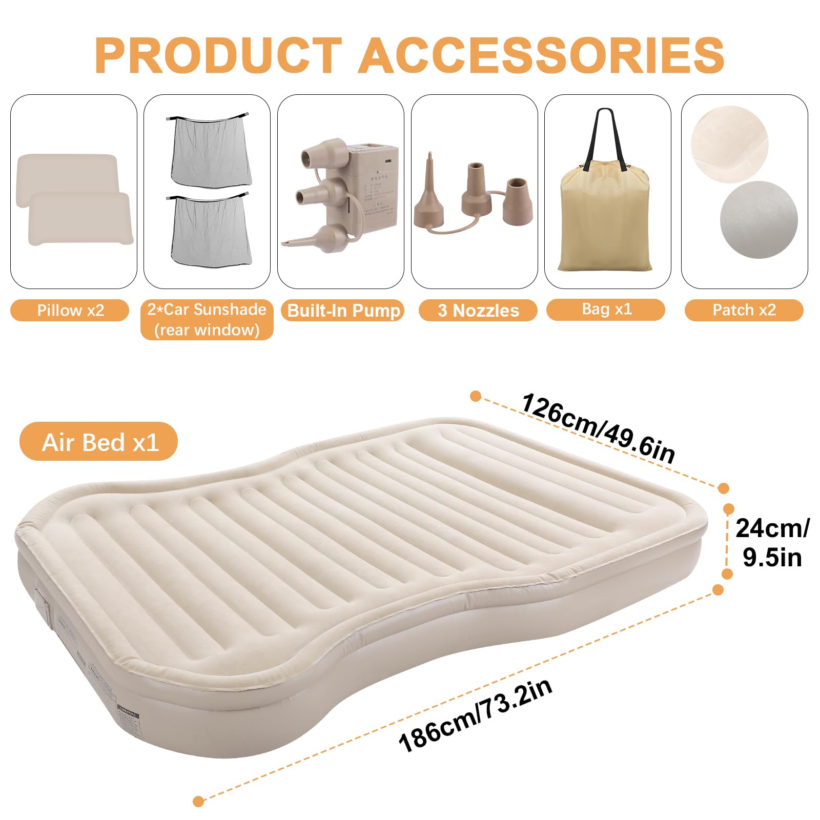 Colchón de aire para SUV con bomba integrada, PVC flocado grueso, inflado rápido 90s, cama portátil para camping