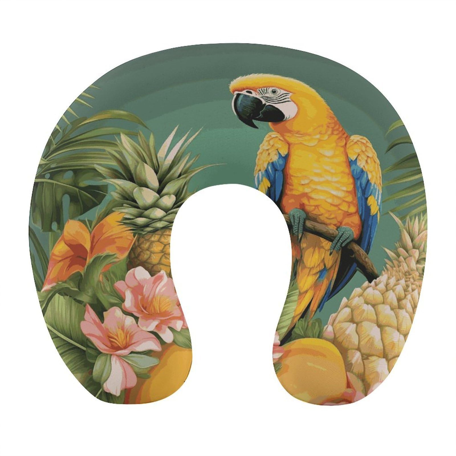 FekiLoot Summer Parrot Pineapple Bird Travel Pillow U Shaped Neck Pillow Comfortable Memory Foam Pillow Portable Soft Headrest Lightweight Neck and Head Support for Planes Trains Self-Driving Cars