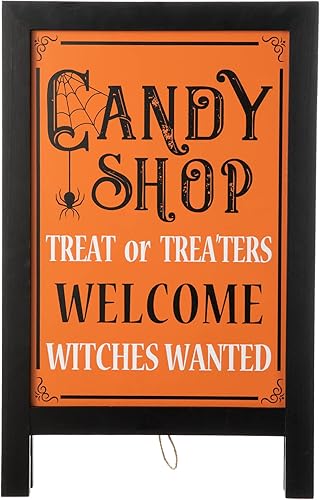 Miniatura 3 de Glitzhome Letrero decorativo de Halloween para porche, letrero de caballete independiente de doble cara, letrero de caballete independiente de