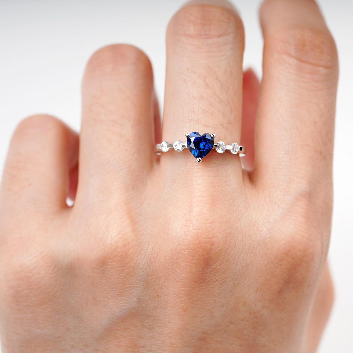 LUO S925 Sterling Silver Heart Shaped 6 MM Gemstone Ring Promise Ring Engagement Ring for Women Jewelry