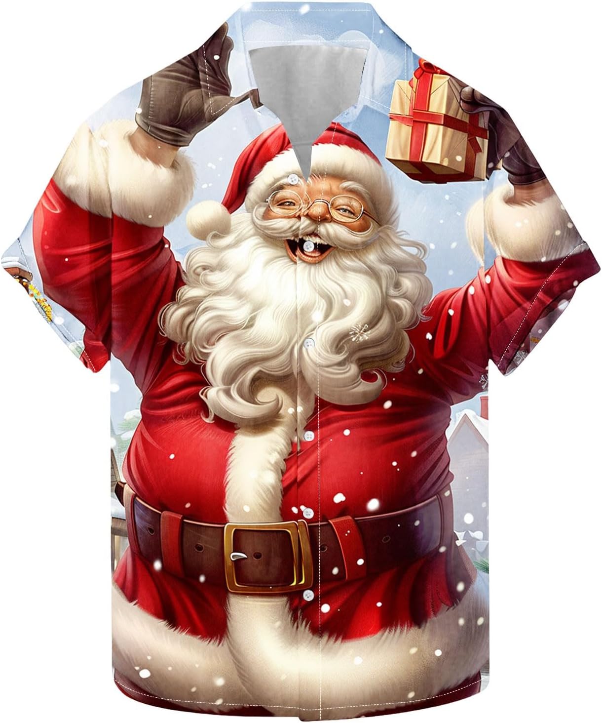 Vintage Santa Colorful Shirt for Men Christmas Party Casual Button Down Aloha Beach Shirt Party Collared Dressy Tops