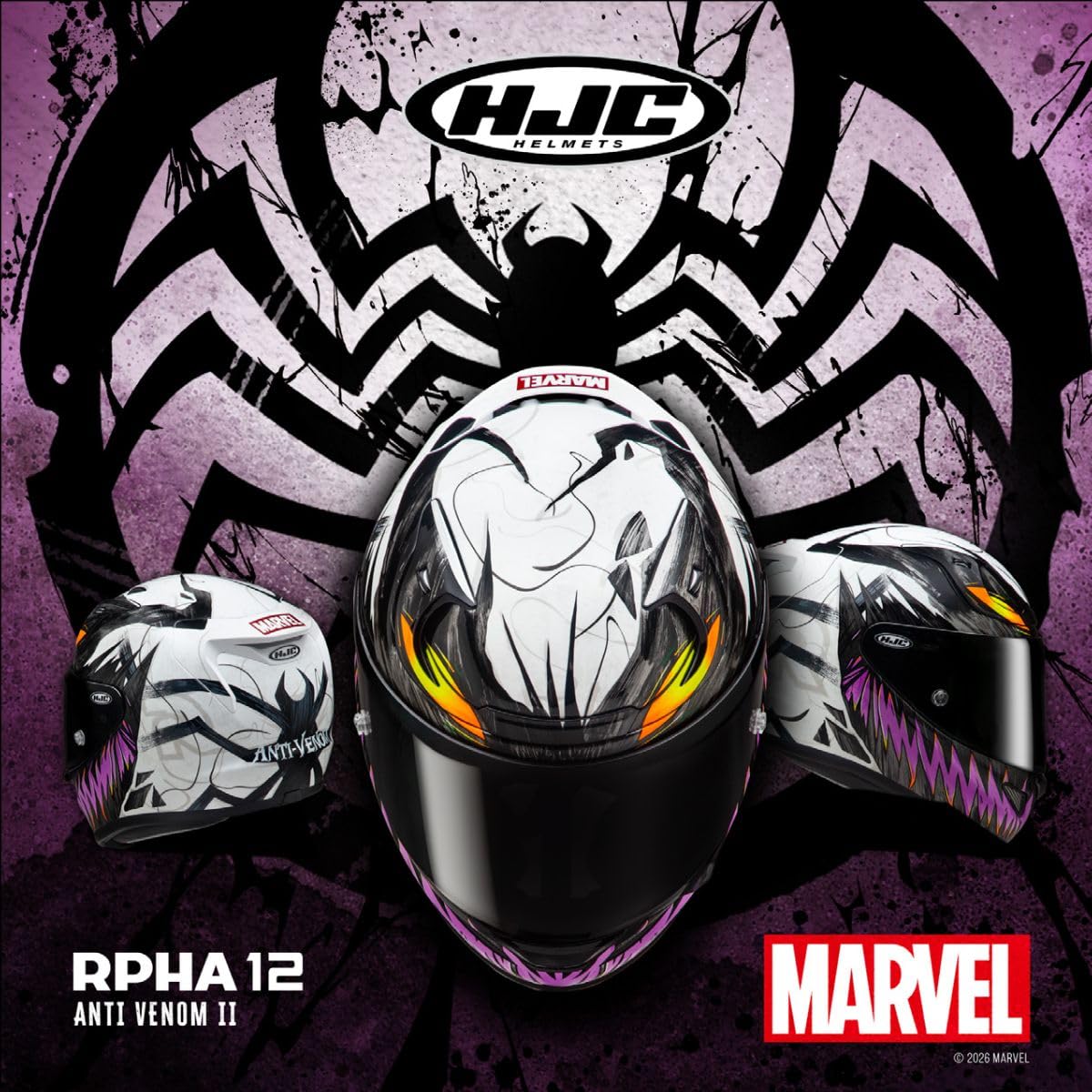 RPHA 12 Anti-Venom II Marvel Casco Moto Nero Bianco Viola