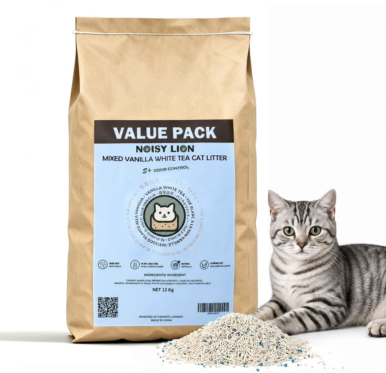 Noisy Lion 12kg bulk cat litter bag - multi-cat household supply