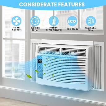 6000 BTU Window Air Conditioner, Smart Air Conditioner Window Unit - Remote & App Control & Timer Function & Easy Install Kit, Cools Up to 250 Sq. Ft, Window AC Unit Cool/Dehumidify/Fan
