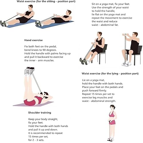 Miniatura 5 de Bandas de resistencia para tirador de tobillo de 6 tubos con figura libre, 8 bandas de ejercicio incluidas, banda de resistencia para tirador de